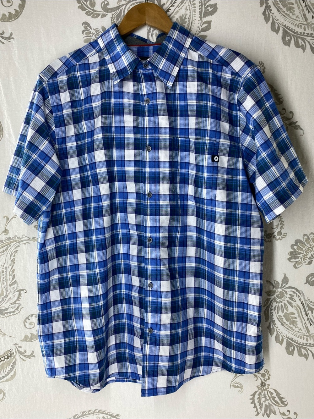 Marmot short-sleeve shirt blue plaid button-up